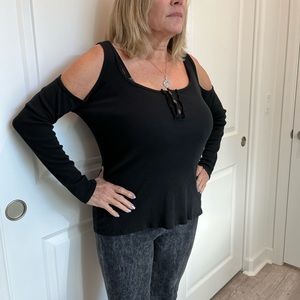 Black Button down cold shoulder long sleeve